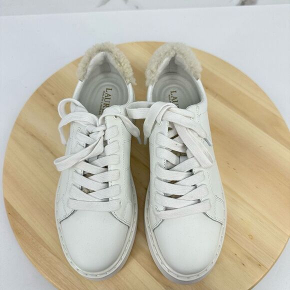 Ralph Lauren Angeline Womens White Leather Sneakers Shearling Trim US 5.5 EUR 36 - Picture 6 of 13